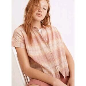Madewell Hilltop Shirt Size XL Pink Ombre Short Sleeve Cropped